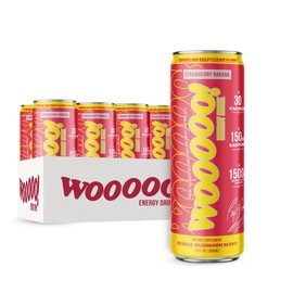 Wooooo! Energy Ric Flair Sparkling Adaptogenic Mushroom Energy Drink | Natural Antioxidants & Nootropics | Lion’s Mane & Cordyceps | 150mg Caffeine | 12 Pack (Strawberry Banana)