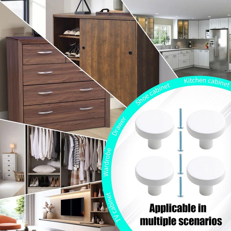 YREYBN White Cupboard Knobs, 4-Pack Small Drawer Knobs for Kitchen