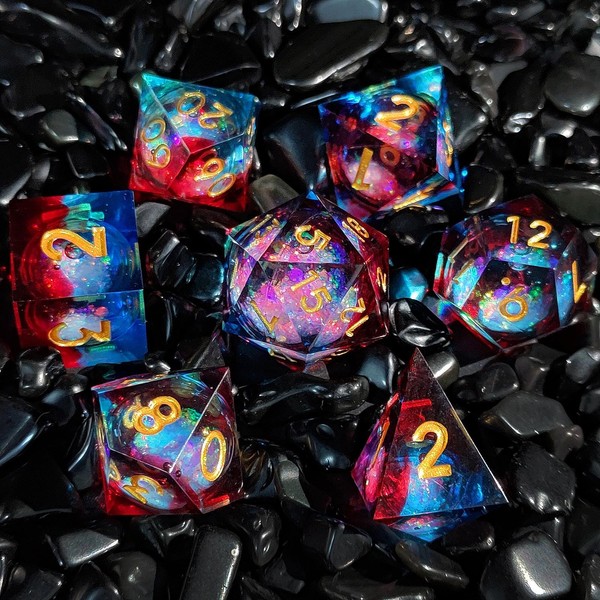 Futhark Americana DND Dice: Polyhedral Resin Dice with Glitter Liquid