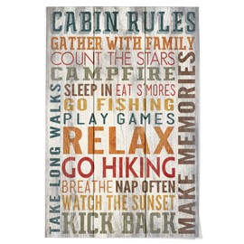 Lantern Press 36x54 Inch Giclee Print, Cabin Rules, Rustic Typography