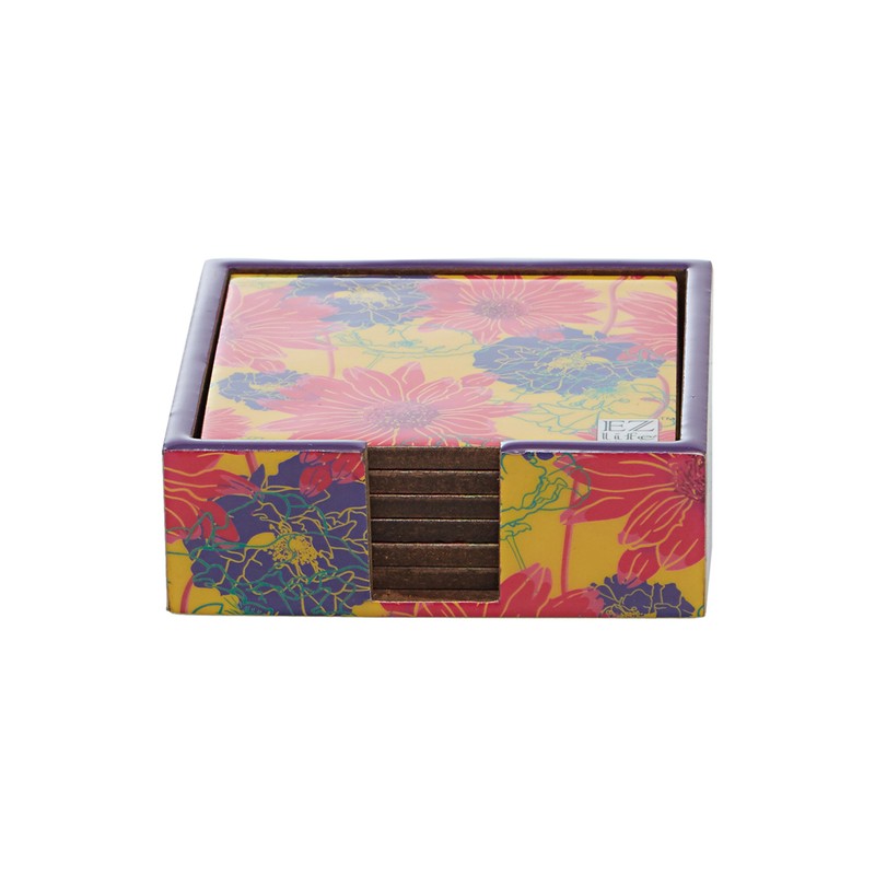 EZ Life Six Coasters with Holder Set - Fantasy Flowers