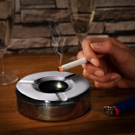 com-four® 3x Ashtray made of stainless steel - Wind ashtray with removable lid to protect against fly ash - Ø 11 cm (003 pieces - stainless steel)