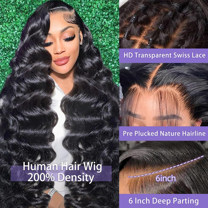Brofoe 13x6 Lace Front Wigs Human Hair 200 Density Body