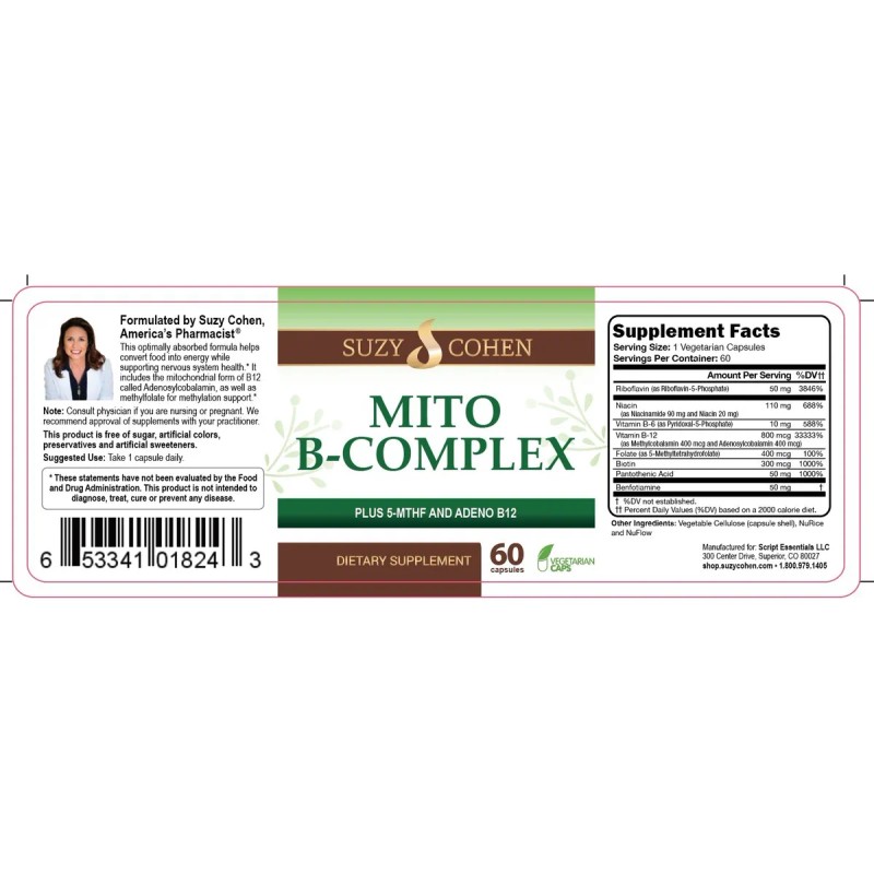 Suzy Cohen Mito B Complex Suplemento 60 Porciones