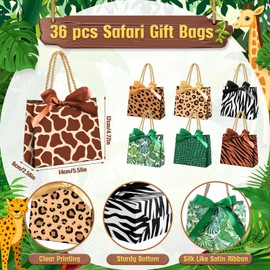 Eersida Safari Goodie Bag Animals Jungle Gift Party Favors Wildlife Goodie Treat Bags with Handles Wild Animal Party Supplies for Jungle Safari Themed Baby Showers Birthday, 7 Design