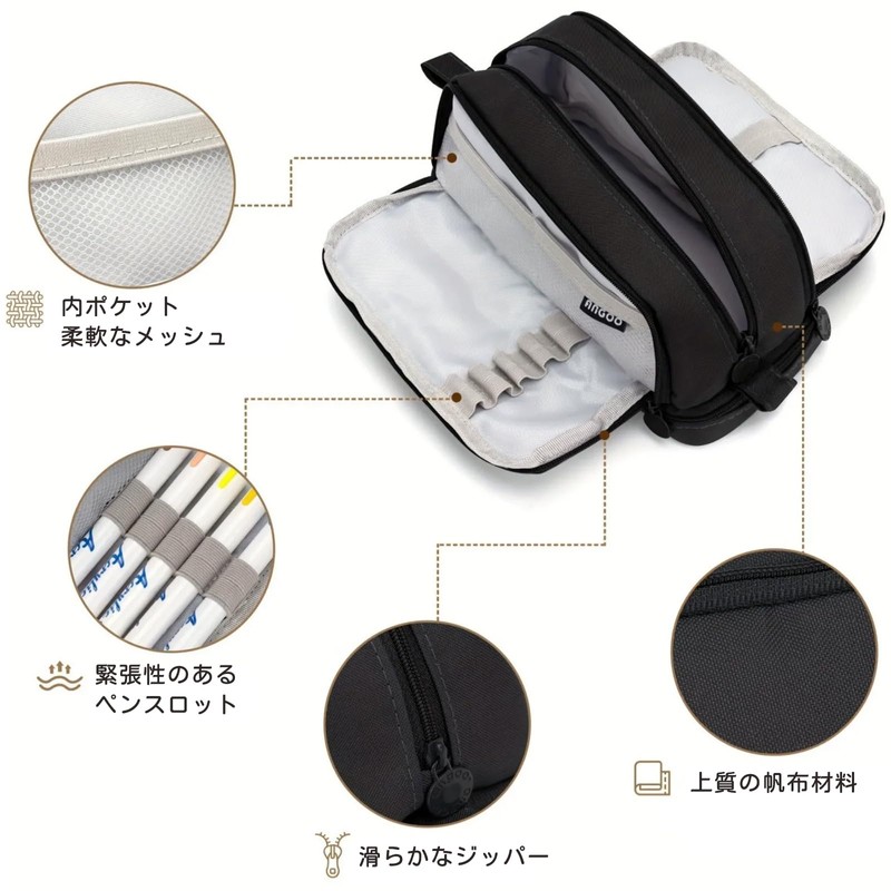 Large Capacity Pencil Case with Mesh Pocket, Double Zipper for