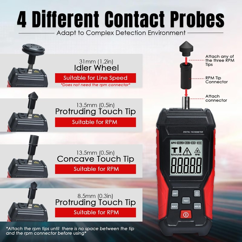 JuviPerpric 2-in-1 Digital Tachometer, Handheld Contact 3~19999RPM & Non-Contact 3~99999RPM
