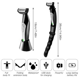 HOVCEH Men's Electric Back Razor, Multifunctional Back Razor with Extended Handle, Wet and Dry Use, Electric Back Hair Remover, Ergonomic Full Body Razor