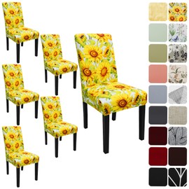 Keyroal Dining Room Chair Covers Set of 6, Stretch Pattern Parsons Chair Slipcovers Spandex Removable Washable Kitchen Chair Protector Cover for Dining Room, Hotel, Ceremony（Sunflower）