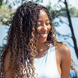 LIYATE Goddess Locs Crochet Hair 12 Inch 6 Packs Faux Locs Crochet Hair for Black Women Pre Looped Soft River Locs Crochet Braids with Curly Hair Bohemian Hippie Locs Hair Extensions(T1B/27)