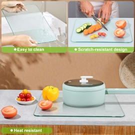 FUIJOL Tempered Glass Cutting Boards for Kitchen Counter, Clear Cutting Board for Countertop with Removable Rubber Feet – Heat, Scratch, Shatter Resistant, Dishwasher Safe, Easy to Clean, 8x12"+12x16"