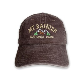 USmania Mt Rainier National Park Embroidered Cap hat Baseball hat Camping hat Mountain hat Nature hat Travel hat (US, Alpha, One Size, Brown)