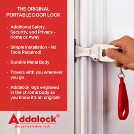 Addalock The Original Portable Door Lock for Travel & Home Security, 1-Piece Door Latch Lock for Houses, Apartments, Hotels, Motels, Dorms & AirBnBs - Lock The Door & Stay at Home or Away, 2 Pack