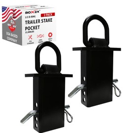 Boxer Heavy Duty Stake Pocket Tie Down Accessories - ½” D Ring with Hitch Pin - for Flatbed Trucks and Utility Trailers 2 Pack