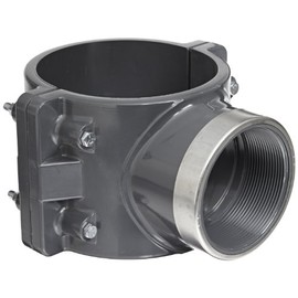 Spears 867-SR Series PVC Clamp-On Saddle with EPDM O-Ring, Zink Bolt, Stainless Steel Reinforced Outlet, Schedule 80, 2" IPS OD x 3/4" NPT Female