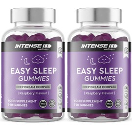 INTENSE Wellness 90x2 Easy Sleep Gummies – Natural Non-GMO/Vegan – Sugar Free Food Supplements – Herbal Chewable Raspberry Flavoured (Set of 2)