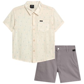 Volcom Toddler Boy Shorts Set - 2 Piece Short Sleeve Button Down Dress Shirts and Twill Shorts - Toddler Boys Summer Outfits, Size 3T, Off White