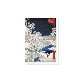Christmas Greeting Card - Japanese Ukiyo-e Art Card with Envelope (Meguro Bridge and Sunset Hill) - code M80