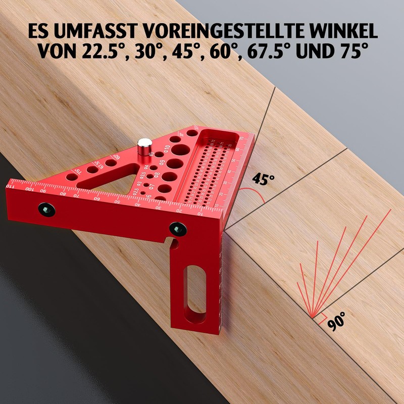3D Mitre Angle, Multifunctional Protractor Woodworking 22.5°-90° High Precision Layout