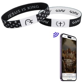 WALLFID 2pcs Daily Bible Verse Bracelet with NFC,Elastic Scripture Scripture Bracelet,Prayer Bracelet,Inspirational Religious Scripture Wristbands for Women, Men, Teens (Complete Scriptures)