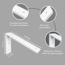 Heavy Duty 3/8" Thick White Granite Countertop Support Bracket 3 Pack - 10"x6"x2.5" Shelf L Bracket Mantel Corbels for Quartz, Granite, Wood, Concrete, Laminate Countertops