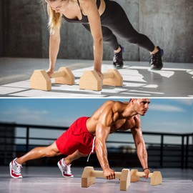 PELLOR Pushup Stands Wood Parallette Push Up Bars Portable Fitness Gym Gear Equipment with Anti-Slid Mat Workout Solid Exercise Women Men (Small)