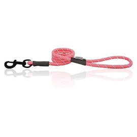 HugglePets Reflective Rope Dog Lead - Pink (107cm x 1cm) High Visibility Weatherproof Lead for Dogs with Reflective Stitching & Easy-to-Attach Metal Swivel Trigger.