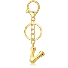 nylry Gold Bubble Initial Letter Keychain Gift for Women Initial Bag Charm Purse Charms for Handbags Initial Keychains for Women Cute Letter A-Z Gold Bag Charms Keychain Accessories Letter Charm-V
