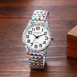Avaner Women's Elastic Wrist Watches: Boho Printed Stretch Strap Big Number Analog Quartz Easy Reader Bracelet Bangle Watch