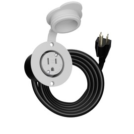 10 Foot 15A Weatherproof Outdoor Power Outlet by Journeyman-Pro 15 Amp 110/120 Volt 5-15R Receptacle Kit with Integrated (10' FT) 120" Extension Cord + Waterproof Rubber Cover (White)