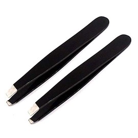 AAProTools Slant Tweezers, Stainless Steel Precision Tweezers for Ingrown Hair, Eyebrow and Hair Remover 2 Pieces (Black Coated)