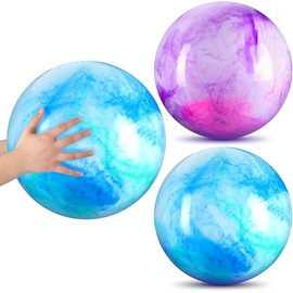 Deekin 2 Pcs 15 Inch 18 Inch Marbleized Bouncy Balls Large Hedstrom Ball Inflatable Rubber Playground Sensory Toys for Outdoor School Water(15 Inches,Blue and Purple)