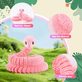 3D Printed Animal Snake, 23.6 Inches 3D Printed Snake Toy,3D Printed Simulate Snake Animal Articulated Flexible Snake Funny Fidget Toys Home Class Prize Christmas Party Favors（Pink）