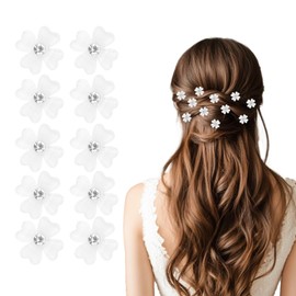 Pack of 10 Hair Accessories Flowers Hair Clips Small Mini Hair Clips Bridal Hair Accessories Small Hair Clips Wedding Hair Clips Women's Flowers Clip Flowers Hair Clips (White)