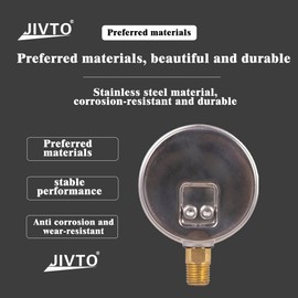 JIVTO Pressure Gauge,Liquid Filled,2" Dia,0-200 PSI,1/4 NPT Lower Mount