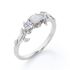 Luyona Opal Rings Sterling Silver Wedding Rings for Women, White Opal Engagement Promise Band Ring Anniversary Promise Rings for Her with Free Engraving-5-Size5