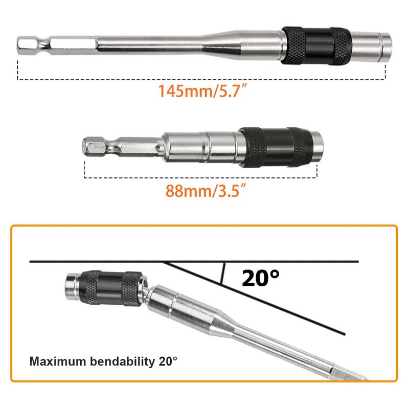 Saipor 2pcs Pivot Drill Bit Holder Set 1/4" Hex Pivoting