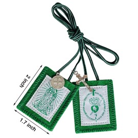 Green Scapular, 3 Pack Bulk Scapulars Catholic Of Immaculate Heart of Mary Green, Escapularios Catolicos Scapular Catholic Necklaces Religious Gift For Women Man With St Benedict Medal Crucifix