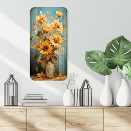 Farmhouse Wall Clocks for Kitchen - Wooden Sunflower Wall Clock Battery Operated 12 Inch - Vintage Flowers Clocks Silent Non Ticking Decorative for Living Room Bedroom Home Decor