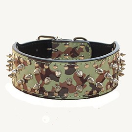 Haoyueer Collar de perro de piel sintética con tachuelas para perros medianos y grandes Pit Bull Mastiff Bully Boxer (camuflaje, S)