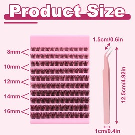 120 PCS Eye Lashes D Curl Lashes Individual Cluster Fluffy Soft Lash Extensions 8-16mm Mixed DIY Curl False Lashes with Tweezer for Self Application