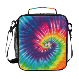 Lunch Box Bag Abstract Swirl Tie Dye Rainbow Lunchbox Insulated Thermal Cooler Ice Adjustable Shoulder Strap for Women Men Boys Girls