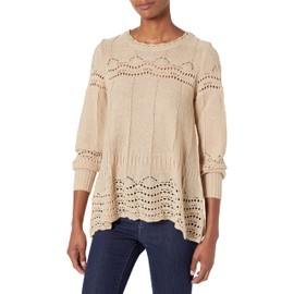 Vintage America Blues Women's Fiona Sweater Open Pattern Design Pullover, Cobblestone, XSmall