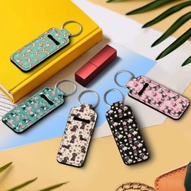 Pensura Cute Dog Chapstick Holder Soft Novelty Lip Gloss Tube Holder Key Chain Aesthetic Lipstick Organizer Keychain for Storage Hook and Lunch Box Lip Balm Pouch(Pack of 5)