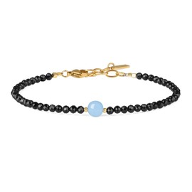 COAI Black Tourmaline Bracelet with Gemstone Beads for Women, Stone, Aquamarine