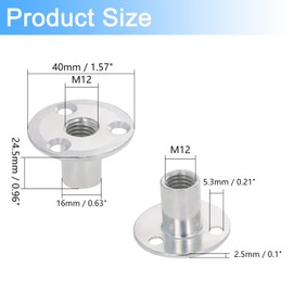 Tayffency 5Pcs M12 Brad Hole Tee Nut Zinc Plated Carbon Steel 3-Hole Round Base Screw-in T-Nuts Furniture Hardware Flange Insert Female Thread for Wood Furniture