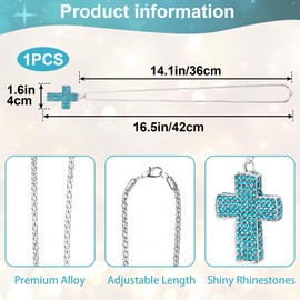 PAGOW Bling Car Accessories for Women, Double-Sided Cross Car Decor, Crystal Diamond Metal Cross, Car Rearview Mirror Pendant for Cars, Cute Vehicle Interior Decor Accessories Blue