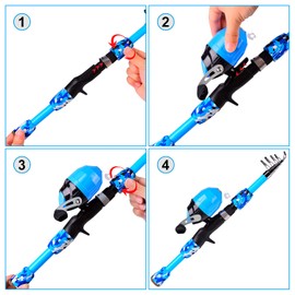 PROBEROS Kids Fishing Pole - Portable Telescopic Fishing Rod and Reel Combo Kit - Spincast Fishing Reel Casting Rods with Lures Lines Tackle Box and Bag for Boys Girls Youth Fishing