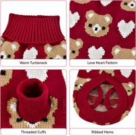 Vehomy - Suéter de San Valentín para cachorro, perro, gato, corazón, corazón, dulce corazón, gatito, ropa de punto linda, disfraz de San Valentín para gatos, perros pequeños, talla S