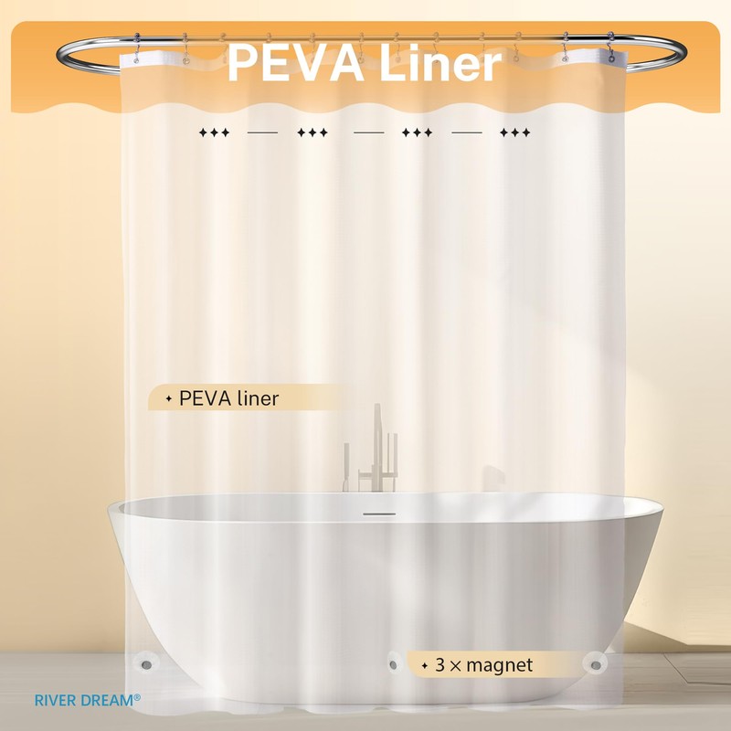 River Dream Waffle 3 in 1 Shower Curtain Set, White